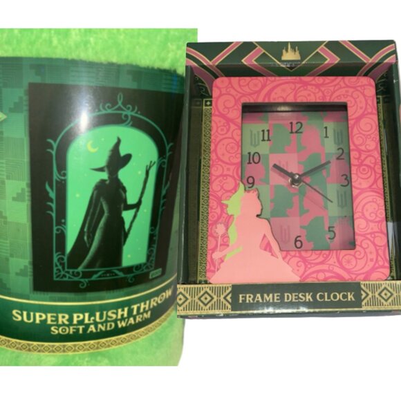 Wicked Elphaba Plush Throw and Frame Desk Clock Glinda Elphaba Pink Green - Picture 1 of 2